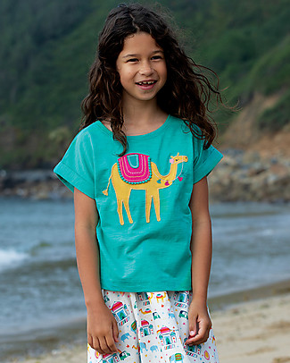 Frugi Sophia Slub T-shirt - Pacific Aqua/Camel - Organic Cotton T-Shirts And Vests